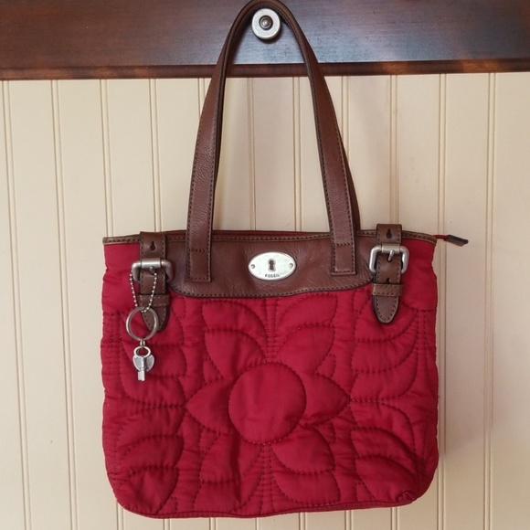 Fossil Handbags - Fossil bag purse red brown leather quilted